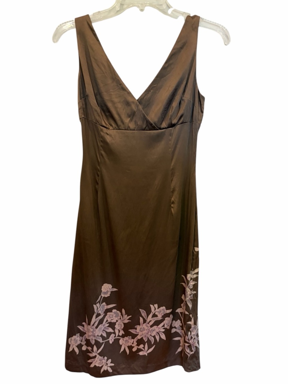 Gala Collection silk brown slip dress chemise with Pink Floral detail size 2